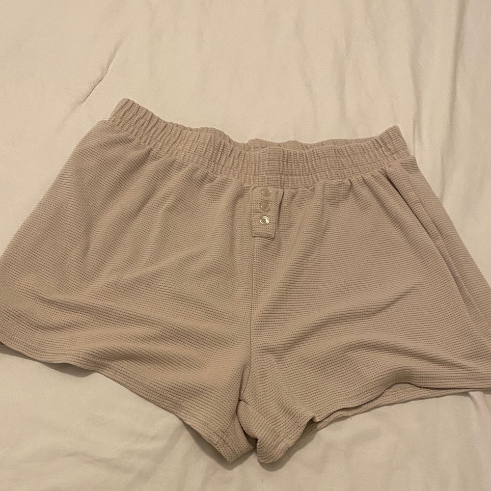 Cozy Waffle Knit Lounge Shorts - Beige